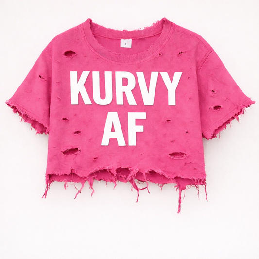 Kurvy AF Oversized Distressed Cropped Tee